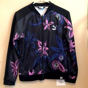 Puma jacket full zip medium paint splatter abstract floral track jacket pockets